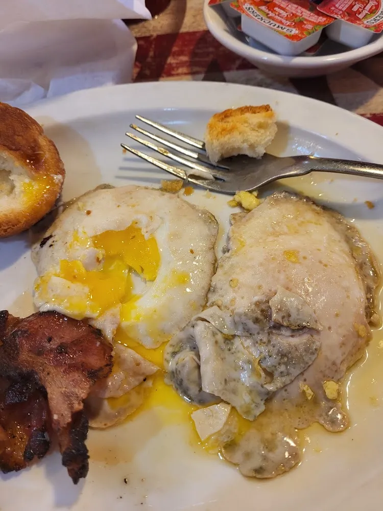 Eggs over Easy with Biscuit and Bacon